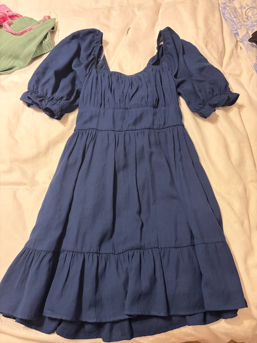 Altar'd State Navy Blue Puff Sleeve Mini Dress